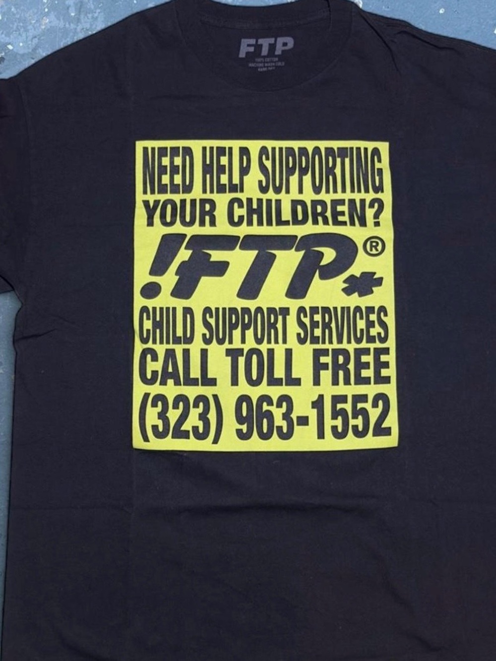 FTP Black Tee with Yellow Bold Front Graphic